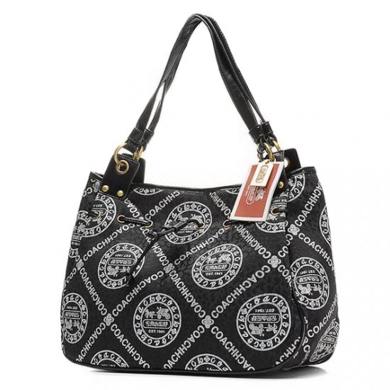 Coach Hamptons Fashion Logo Large Black Totes EHB - Click Image to Close